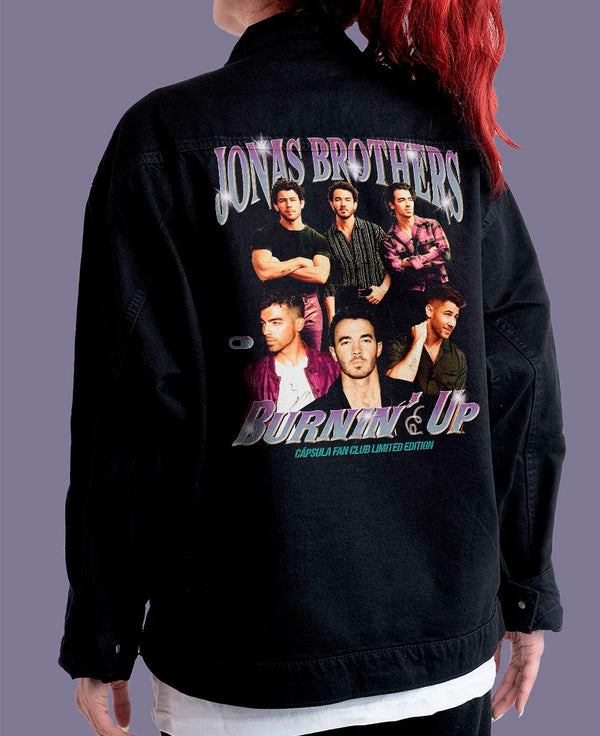 Jaqueta Jeans Preta Oversize Unissex Jonas Brothers Fan Club