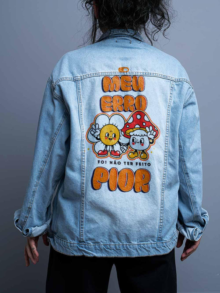 Jaqueta Jeans Oversize Unissex Meu Erro Foi Não Ter Feito Pior