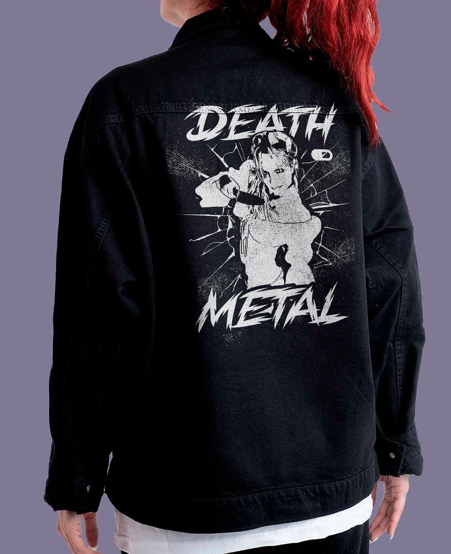 Jaqueta Jeans Preta Oversize Unissex Britney Spears Death Metal Jaqueta Jeans Preta Oversize Unissex Britney Spears Death Metal