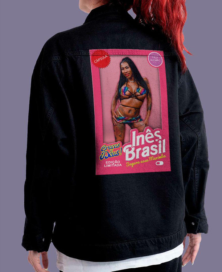 Jaqueta Jeans Preta Oversize Unissex Barbie Inês Brasil - Cápsula Shop