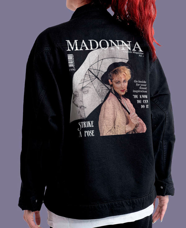 Jaqueta Jeans Preta Oversize Unissex Madonna Vogue