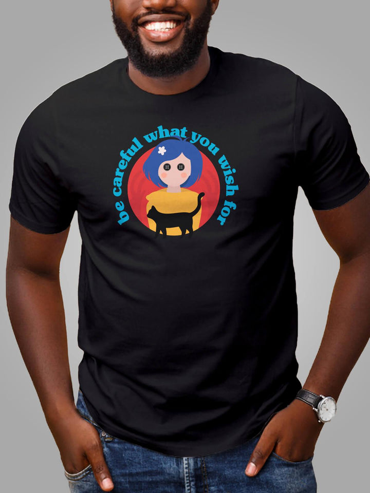 Camiseta Coraline Be Careful What You Wish For Rebobina - Cápsula Shop