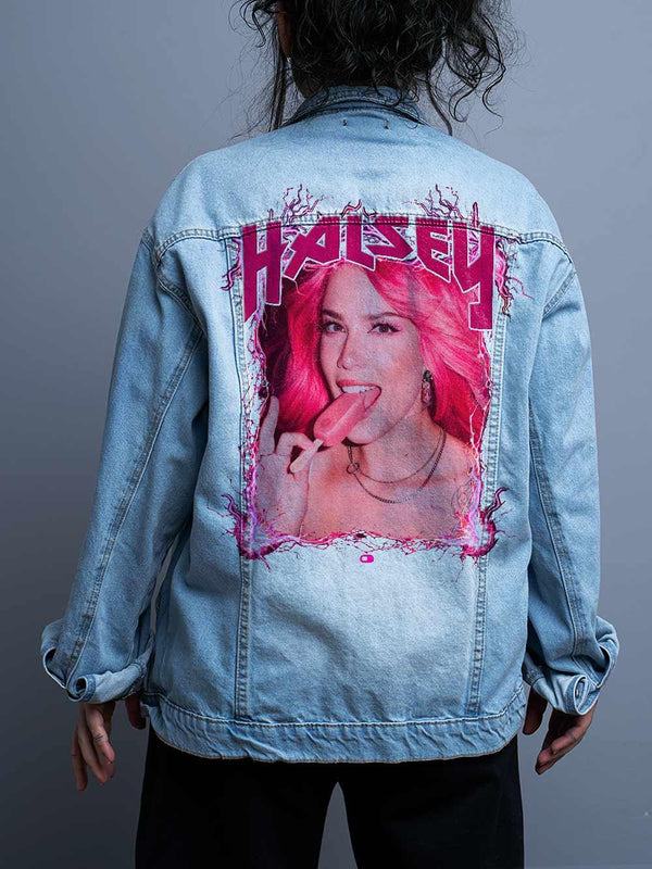 Jaqueta Jeans Oversize Unissex Halsey Ice Cream Rockstar Diva - Cápsula Shop