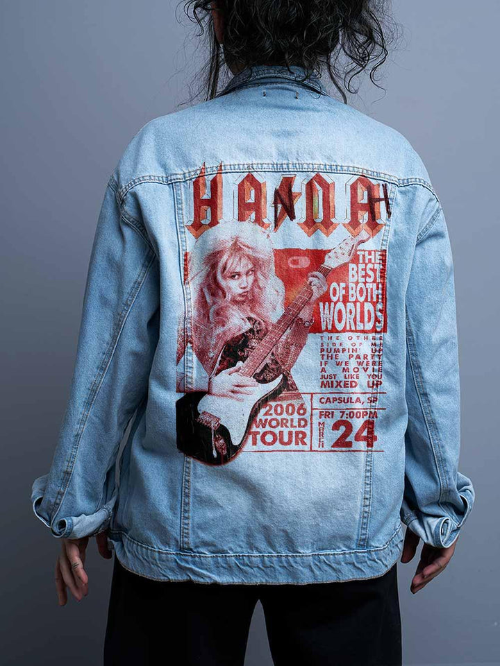 Jaqueta Jeans Oversized Unissex Hannah Montana Rock Poster - Cápsula Shop