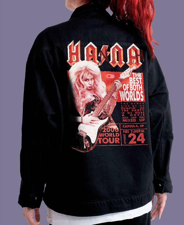 Jaqueta Jeans Preta Oversized Unissex Hannah Montana Rock Poster - Cápsula Shop