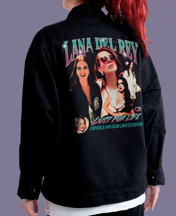 Jaqueta Jeans Preta Oversize Unissex Lana Del Rey Fan Club - Cápsula Shop