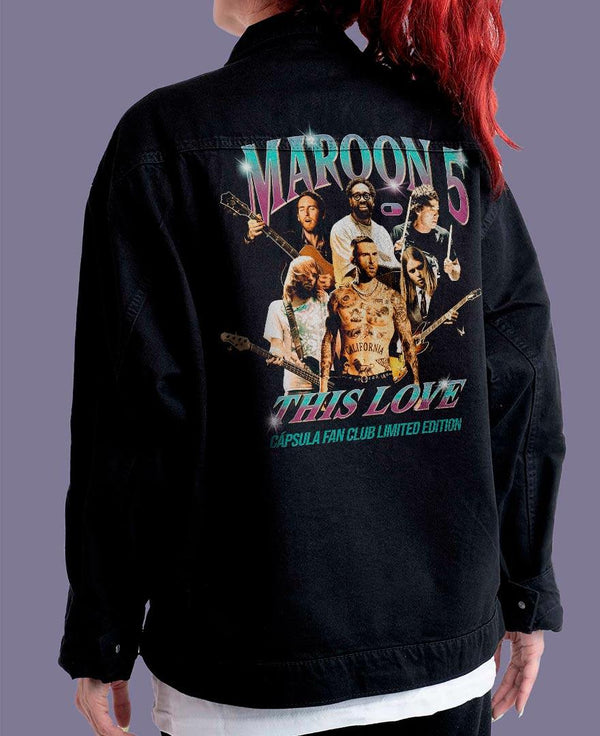 Jaqueta Jeans Preta Oversize Unissex Maroon 5 Fan Club - Cápsula Shop